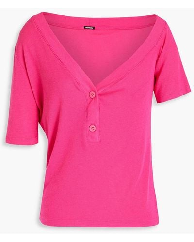 Monrow Ribbed Stretch-micro Modal And Supima Cotton-blend Top - Pink