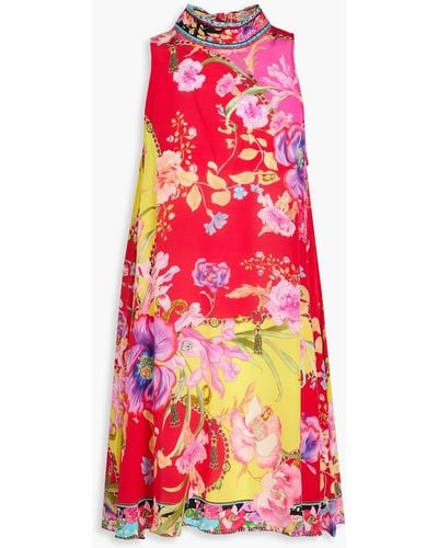 Camilla Crystal-embellished Printed Silk Crepe De Chine Mini Dress - Red