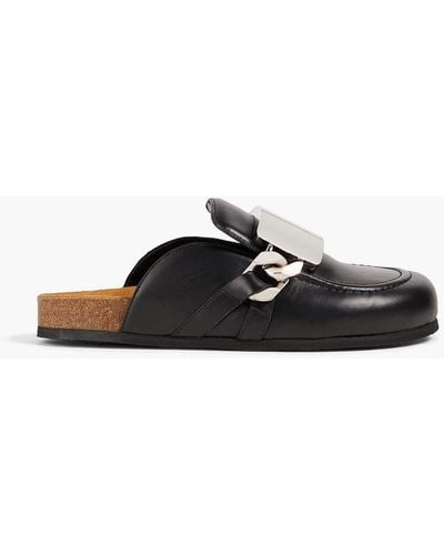 JW Anderson Embellished Leather Slippers - Black