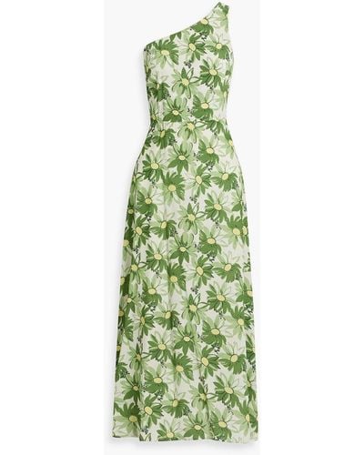 HVN Elena One-shoulder Floral-print Crepe Maxi Dress - Green