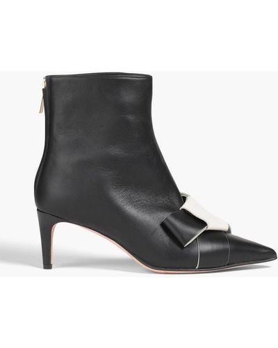 Red(V) Two-tone Leather Ankle Boots - Black