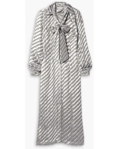 Dries Van Noten Tie-neck Striped Devoré-velvet Maxi Dress - Grey