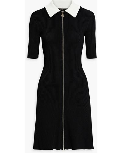 Maje Two-tone Ribbed-knit Mini Dress - Black
