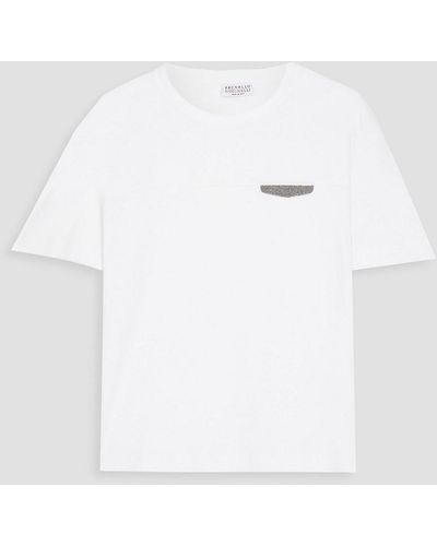 Brunello Cucinelli Bead-embellished Cotton-jersey T-shirt - White