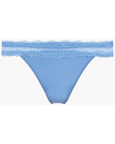 Simone Perele Lace-trimmed Stretch-jersey Thong - Blue