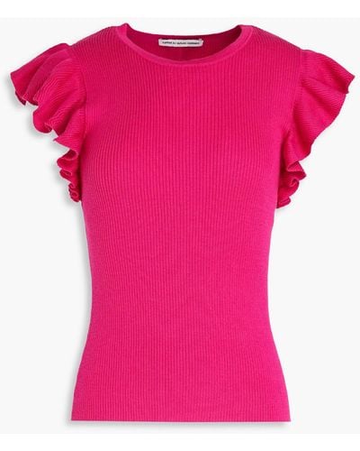 Autumn Cashmere Ruffled Ribbed Cotton Top - Pink