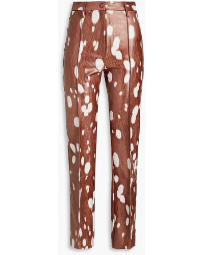 ROTATE BIRGER CHRISTENSEN Robyn Printed Faux Leather Straight-leg Pants - Red
