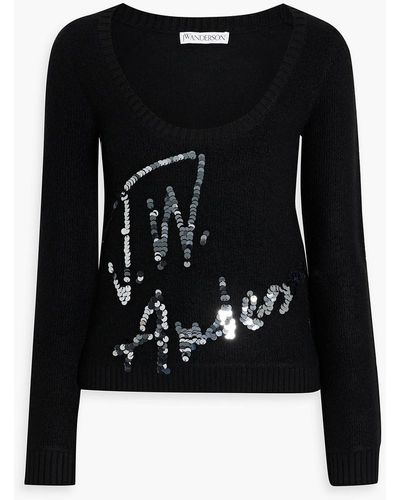 JW Anderson Sequin-embellished Wool-blend Sweater - Black