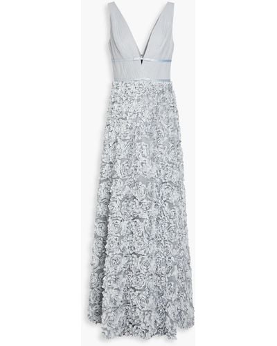 Marchesa Floral-appliquéd Tulle Gown - Gray