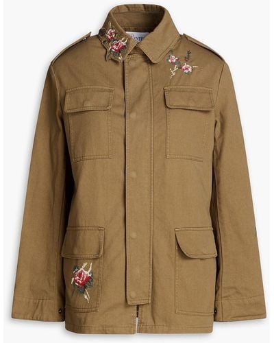 RED Valentino Embroidered Cotton-twill Parka - Brown