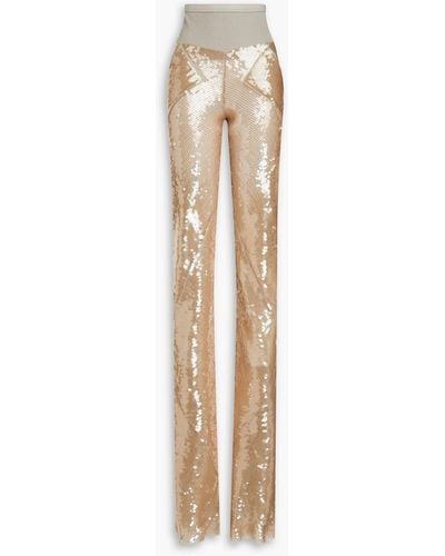 Rick Owens Ribbed-jersey Panelled Sequined Chiffon Flared Pants - Natural