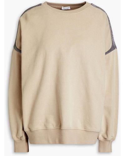 Brunello Cucinelli Bead-embellished French Cotton-terry Sweatshirt - Natural