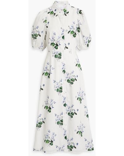 Les Rêveries Cutout Floral-print Cotton-poplin Midi Shirt Dress - White