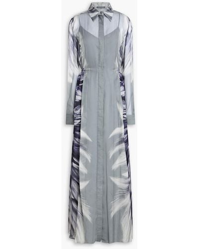 Alberta Ferretti Printed Voile Maxi Shirt Dress - Grey