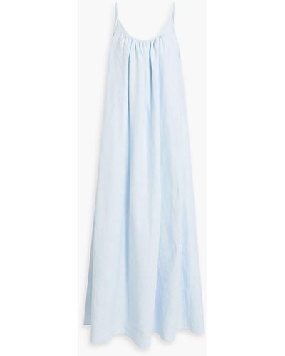Another Tomorrow Gathered Linen Maxi Dress - Blue