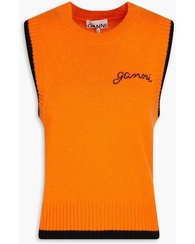 Ganni Bead-embellished Wool And Cashmere-blend Vest - Orange