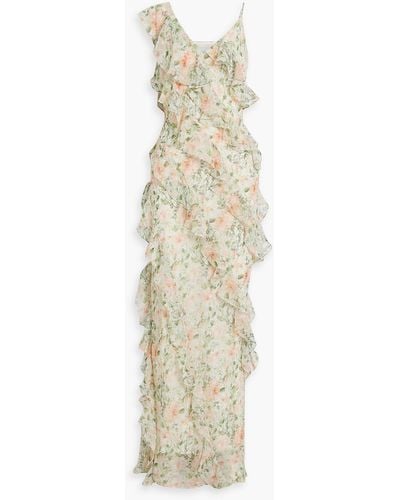Mikael Aghal Ruffled Floral-print Chiffon Maxi Dress - White