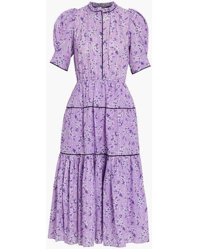 Ulla Johnson Corrine Tiered Floral-print Cotton-blend Jacquard Midi Dress - Purple