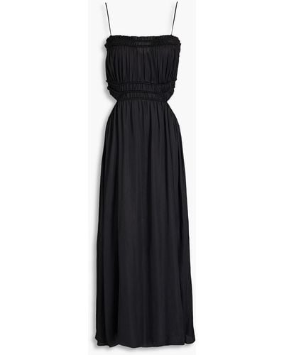 Maje Cutout Shirred Satin Midi Dress - Black