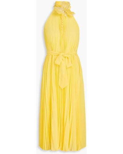 Zimmermann Appliquéd Pleated Georgette Midi Dress - Yellow