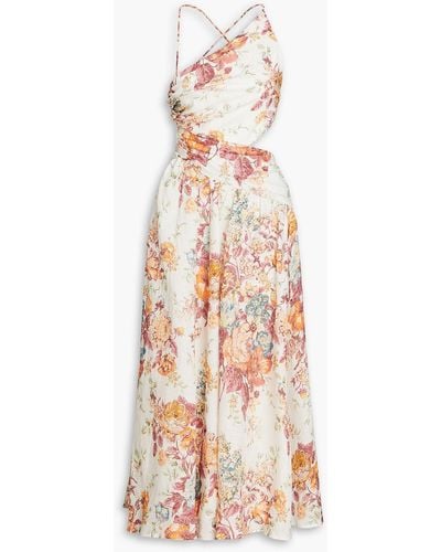 Zimmermann Cutout Floral-print Linen Midi Dress - White