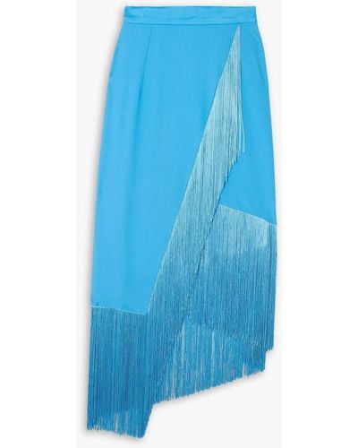 ‎Taller Marmo Bossa Nova Wrap-effect Fringed Crepe Midi Skirt - Blue