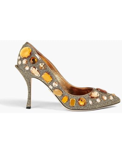 Dolce & Gabbana Crystal-embellished Lamé Court Shoes - Metallic