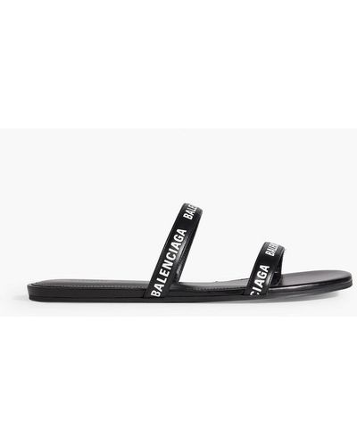 Balenciaga Logo-print Leather Sandals - Black