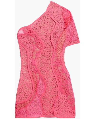 Stella McCartney One-shoulder Panelled Lace Cotton-blend Mini Dress - Pink
