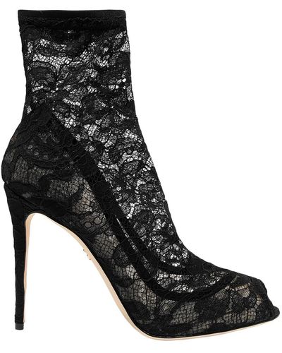 Dolce & Gabbana Stretch-lace And Tulle Ankle Boots - Black