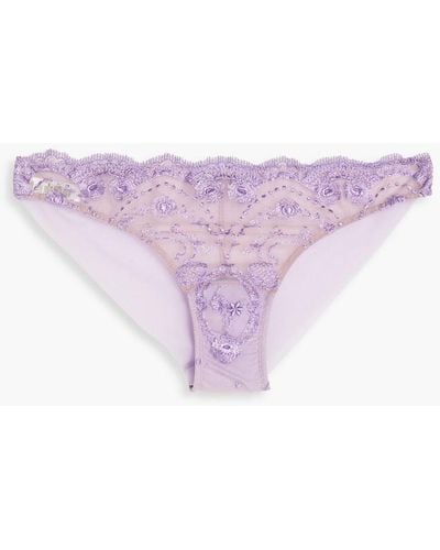 I.D Sarrieri Embroidered Tulle Low-rise Briefs - Purple
