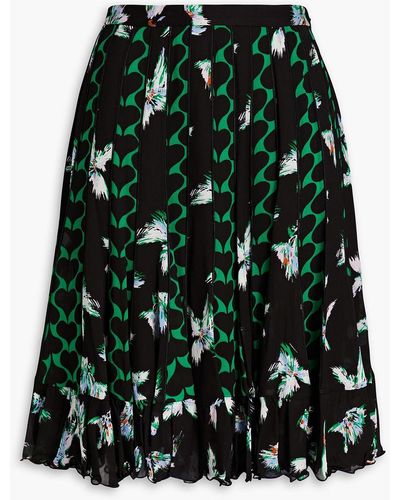 Diane von Furstenberg Channing Pleated Printed Georgette Skirt - Green