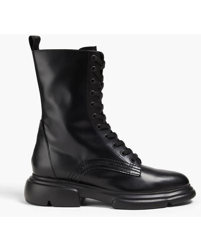 Emporio Armani Leather Combat Boots - Black