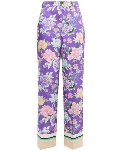 Sandro Jaly Floral-print Satin-twill Wide-leg Trousers - Purple