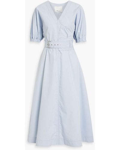 3.1 Phillip Lim Belted Cotton-blend Poplin Midi Dress - Blue