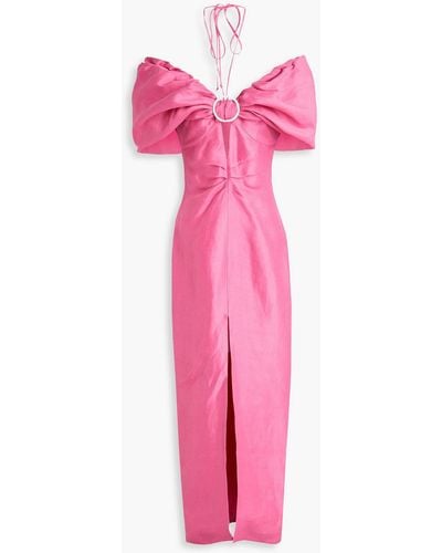 Rasario Off-the-shoulder Crystal-embellished Linen-blend Maxi Dress - Pink