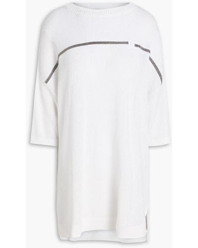 Brunello Cucinelli Bead-embellished Linen And Silk-blend Top - White