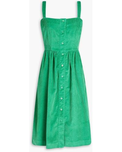 HVN Laura Gathered Cotton-corduroy Midi Dress - Green