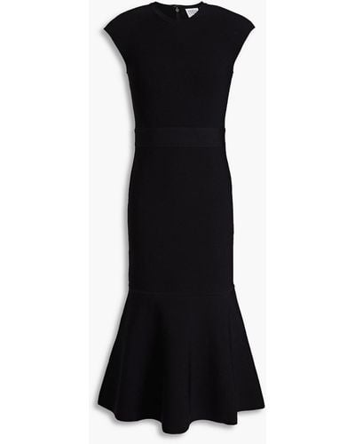 Hervé Léger Fluted Stretch-knit Midi Dress - Black