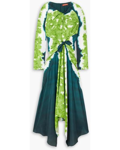 Altuzarra Adikia Asymmetric Knotted Tie-dyed Crepe Midi Dress - Green