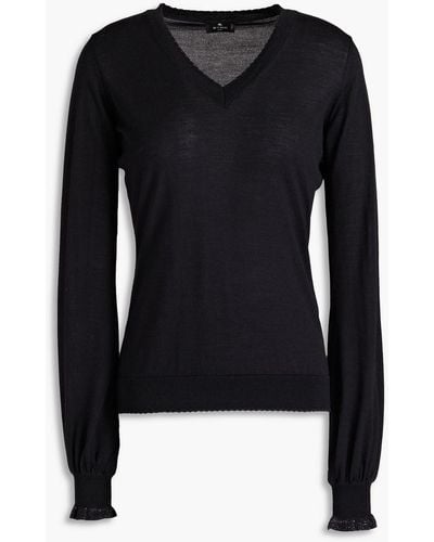 Etro Scalloped Wool-blend Sweater - Black