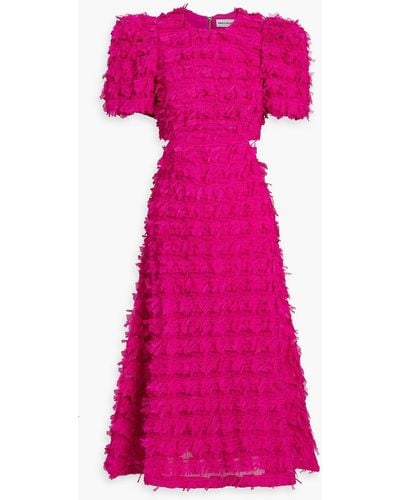Rebecca Vallance Cherie Amour Cutout Fringed Stretch-tulle Midi Dress - Pink