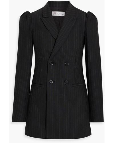 RED Valentino Double-breasted Pinstriped Crepe Blazer - Black