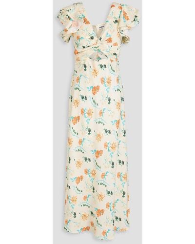 Solid & Striped The Renata Cutout Floral-print Linen-blend Maxi Dress - Metallic