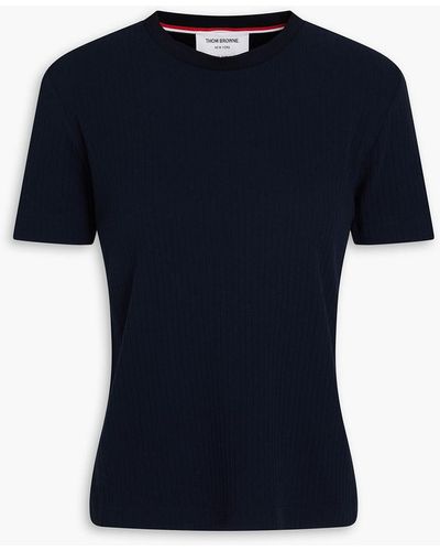 Thom Browne T-shirt aus geripptem baumwoll-jersey - Blau