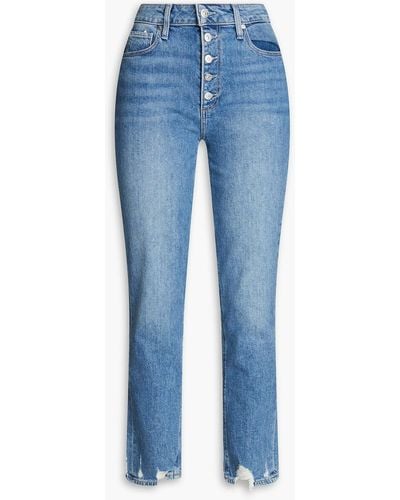 PAIGE Sarah Cropped Distressed High-rise Slim-leg Jeans - Blue