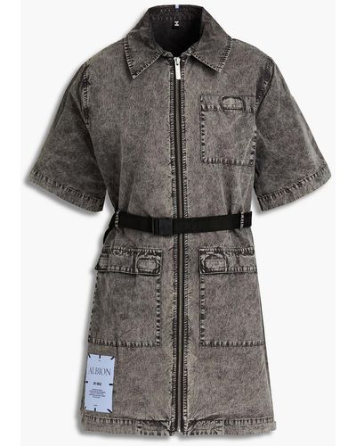 McQ Appliquéd Cotton-blend Mini Shirt Dress - Gray
