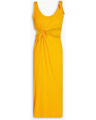 Sandro Lolie Knotted Cutout Ribbed Jersey Midi Dress - Yellow