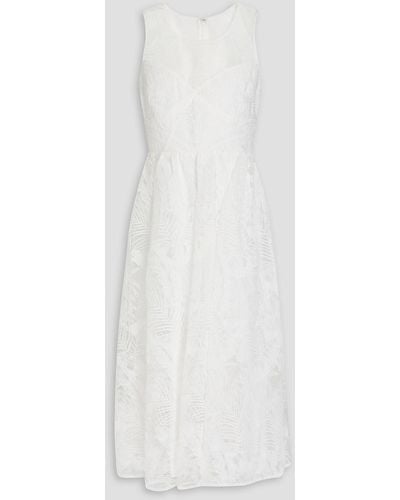 ML Monique Lhuillier Embroidered Tulle Midi Dress - White