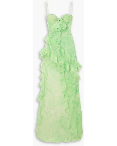 Alessandra Rich Asymmetric Embellished Tie-dyed Silk-georgette Gown - Green